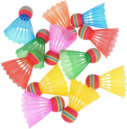 12 colorful plastic badminton birdie balls for kids and outdoor play
