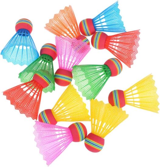 12 colorful plastic badminton birdie balls for kids and outdoor play