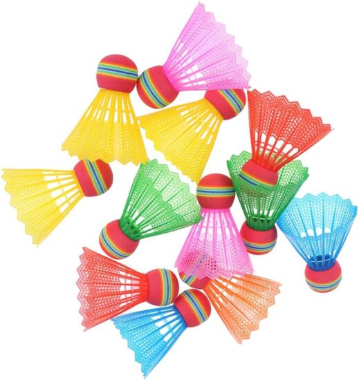 12 colorful plastic badminton birdie balls for kids and outdoor play