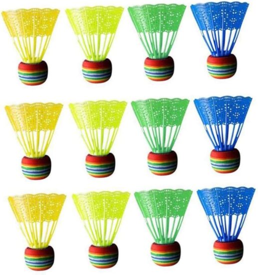 12 colorful plastic badminton birdie balls for kids and outdoor play