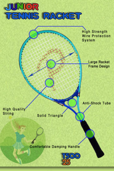 25 Inch Aluminum Kids Tennis Racket for Student Training