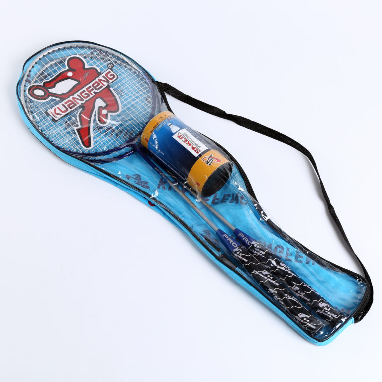 4-player badminton set with rackets, net, poles, shuttlecocks and carry bag
