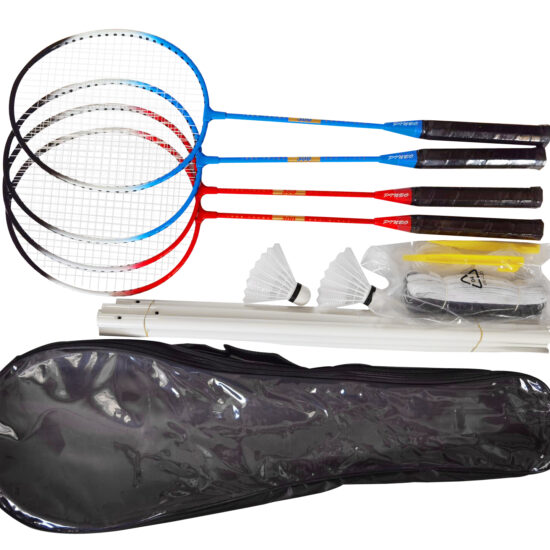 4-player badminton set with rackets, net, poles, shuttlecocks and carry bag


