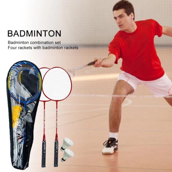 4-player badminton set with rackets, net, poles, shuttlecocks and carry bag