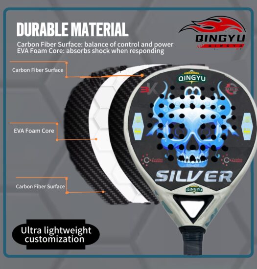 Customized 3K Carbon Padel Racket with Frosted Diamond Holes and 12K Net