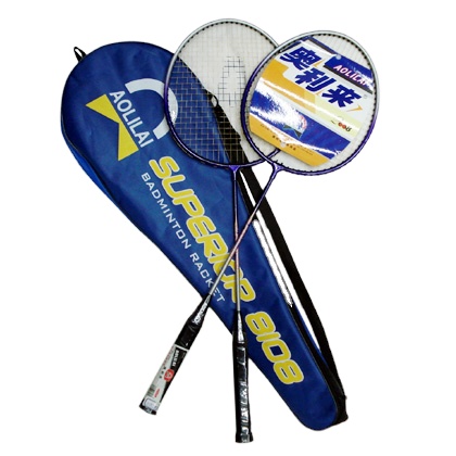 Custom 2-player steel badminton racket set with colorful frames