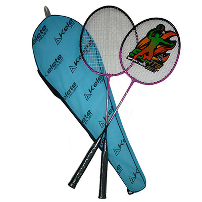 Custom 2-player steel badminton racket set with colorful frames