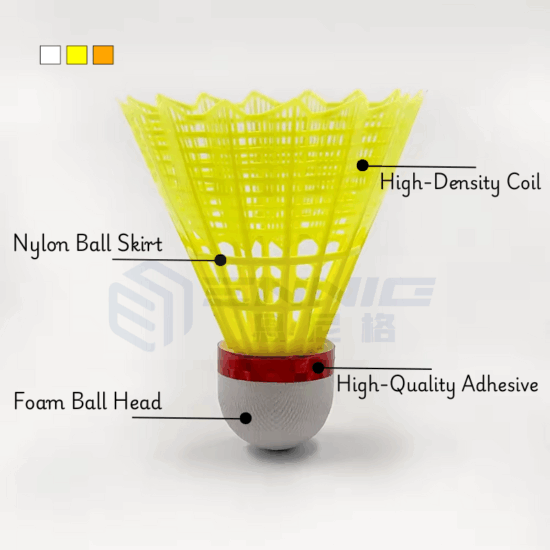 Fluorescent yellow badminton shuttlecock with cork base for stable training use