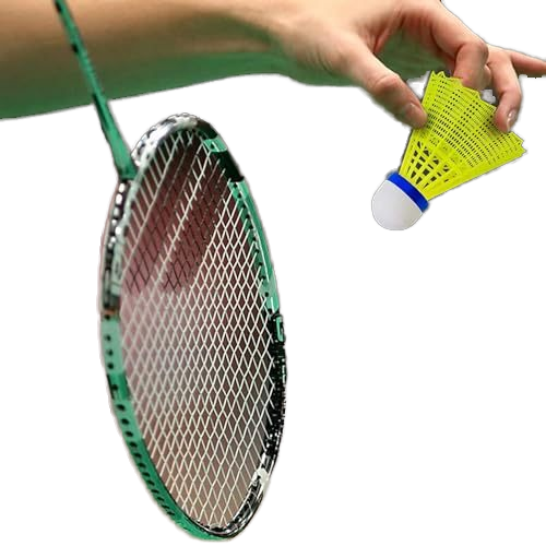 Fluorescent yellow badminton shuttlecock with cork base for stable training use