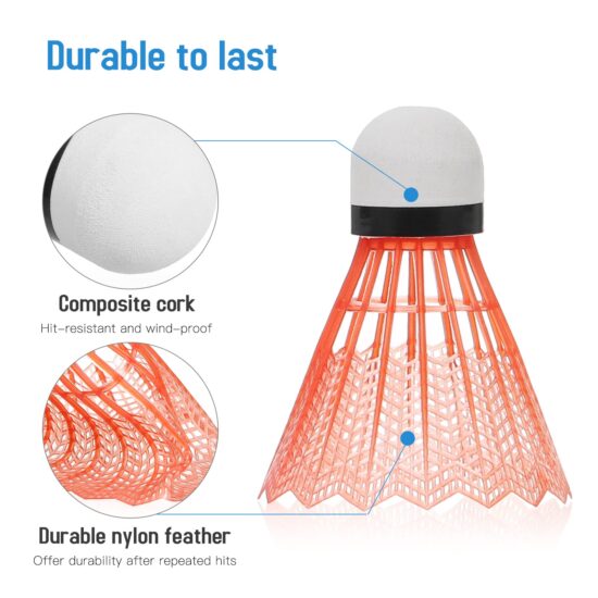 Model 670 durable nylon badminton shuttlecocks, 6-pack for training