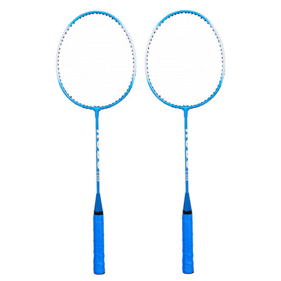 Full Iron Badminton Racket with Wooden Handle in Pink and Blue
