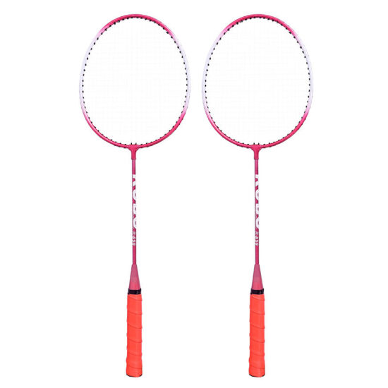 Full Iron Badminton Racket with Wooden Handle in Pink and Blue