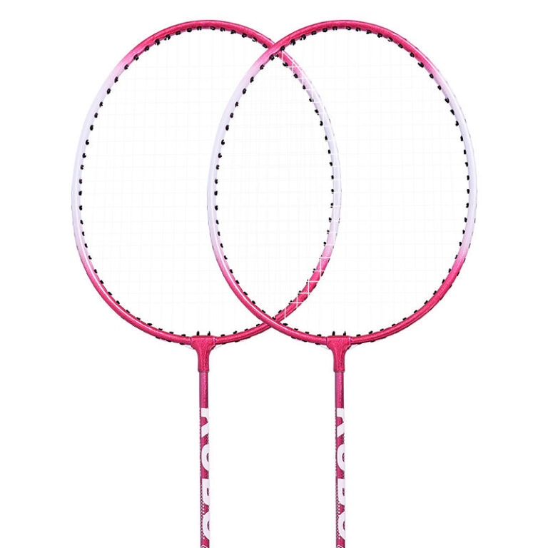 Full Iron Badminton Racket with Wooden Handle in Pink and Blue