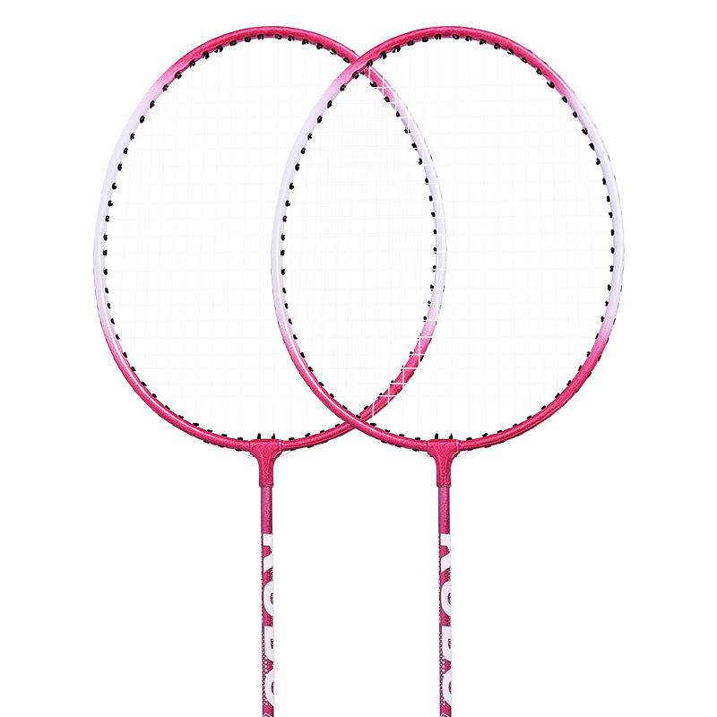 Full Iron Badminton Racket with Wooden Handle in Pink and Blue