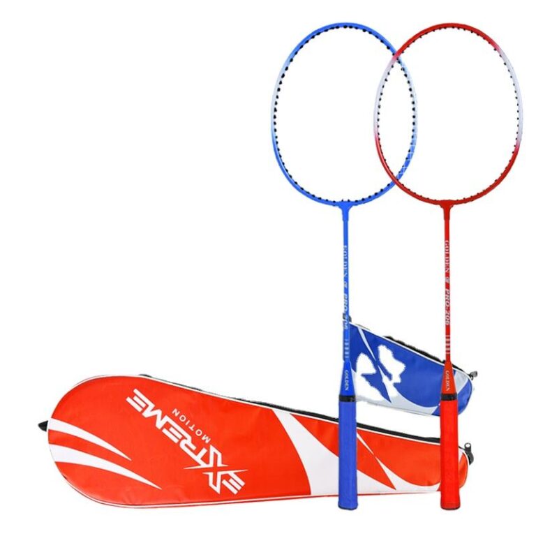Full Iron Badminton Racket with Wooden Handle in Pink and Blue
