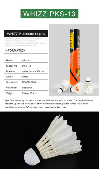 OEM PKS13 white duck feather badminton shuttlecock for promotion