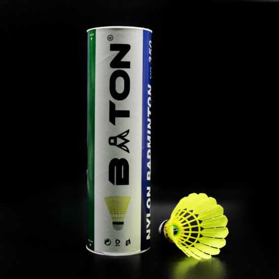 Yellow nylon badminton shuttlecock similar to Mavis 350 for training use
