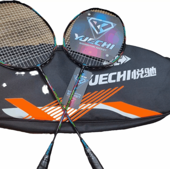 Set of Two Carbon Aluminum Badminton Rackets with PU Grip