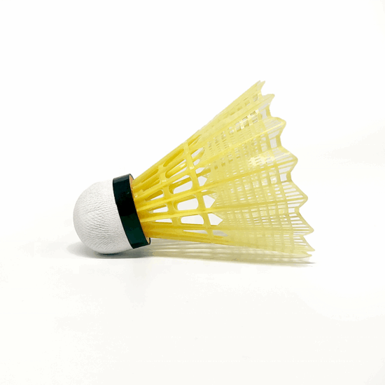 Yellow plastic badminton shuttlecocks with leaf-style skirt