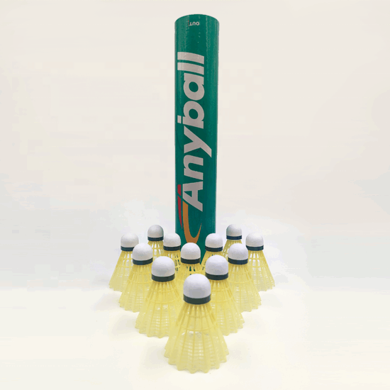 Yellow plastic badminton shuttlecocks with leaf-style skirt